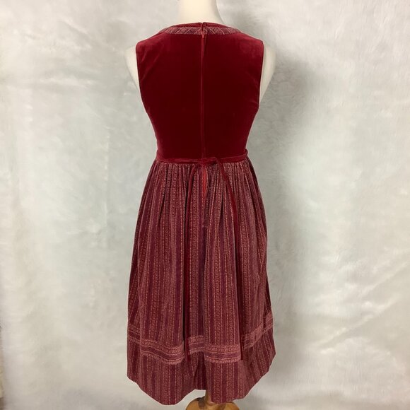 Vintage 70s Teens Fashion Elder Harajuku Tarita Red Velvet Lace Up Drindle Dress - Picture 4 of 7